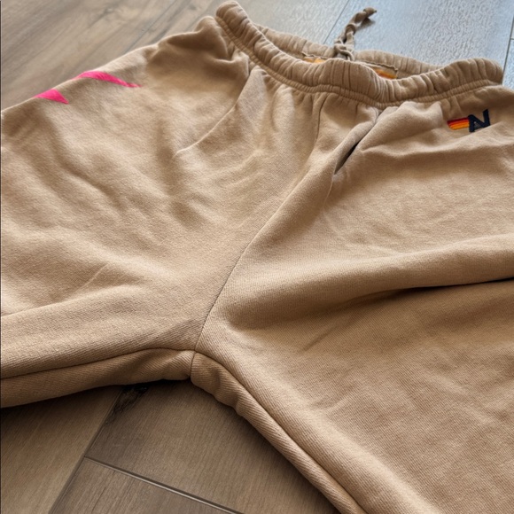 Aviator Nation BOLT 4 Sweatpants in Sand Beige and Neon Pink. New without tags - Picture 11 of 11